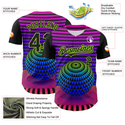 Custom Black Neon Green 3D Pattern Design Rave Psychedelic Geometry Authentic Baseball Jersey