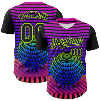 Custom Black Neon Green 3D Pattern Design Rave Psychedelic Geometry Authentic Baseball Jersey