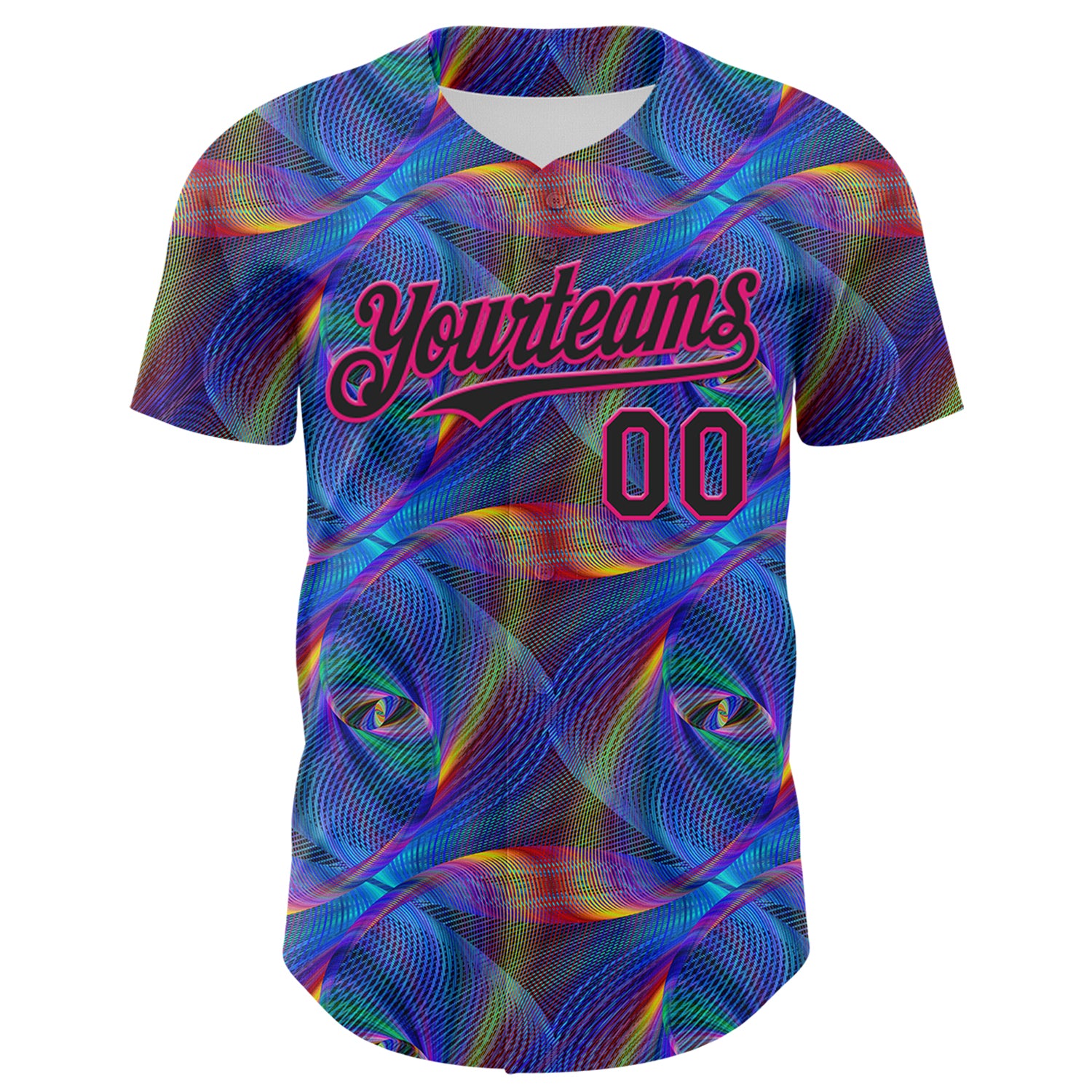 Custom Black Hot Pink 3D Pattern Design Rave Psychedelic Fractal Style Authentic Baseball Jersey