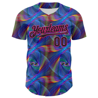 Custom Black Hot Pink 3D Pattern Design Rave Psychedelic Fractal Style Authentic Baseball Jersey