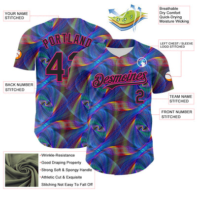 Custom Black Hot Pink 3D Pattern Design Rave Psychedelic Fractal Style Authentic Baseball Jersey