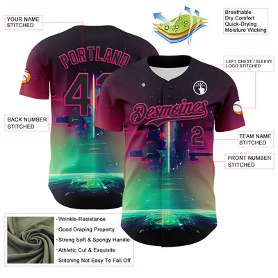 Custom Black Hot Pink 3D Pattern Design Rave Psychedelic Universe Authentic Baseball Jersey