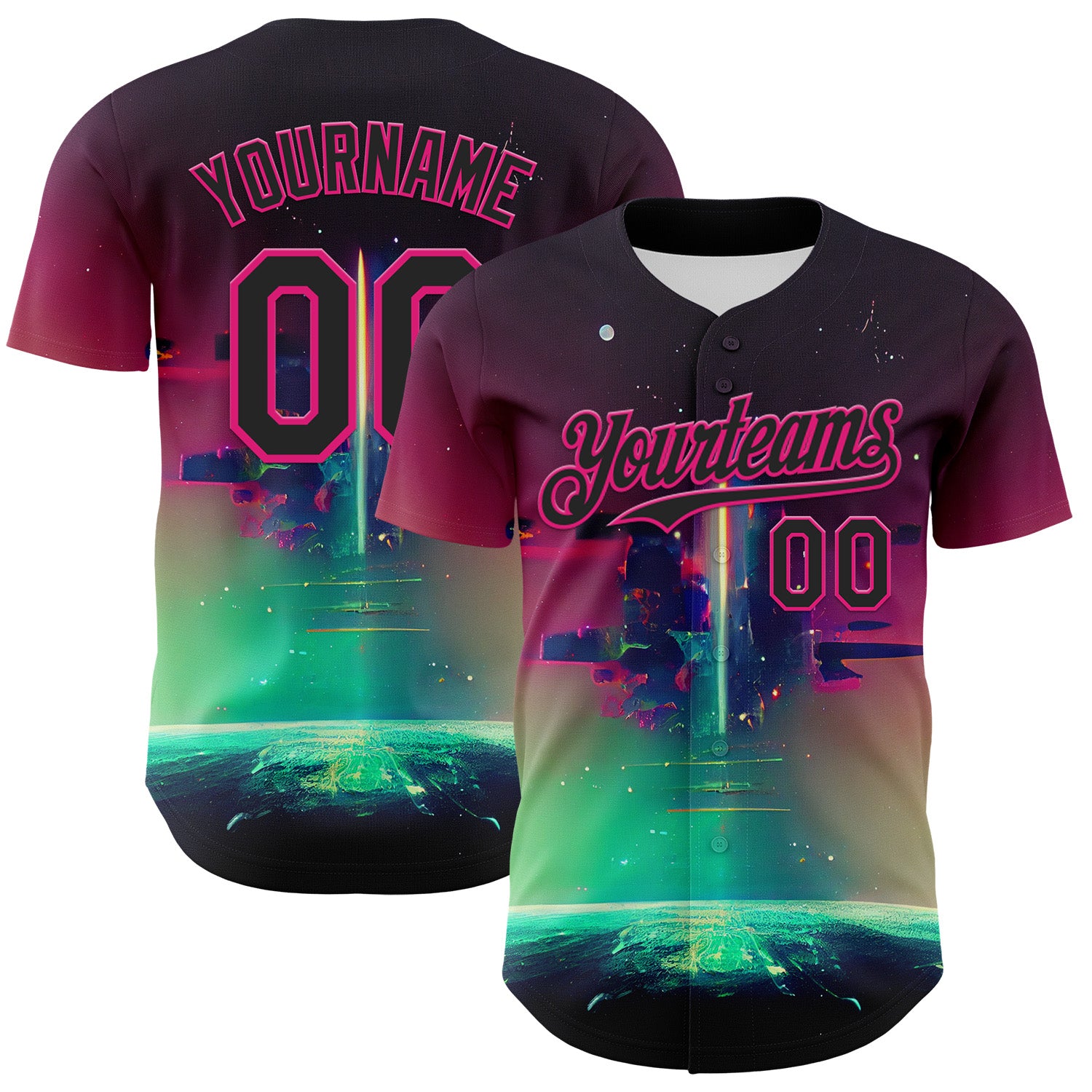 Custom Black Hot Pink 3D Pattern Design Rave Psychedelic Universe Authentic Baseball Jersey