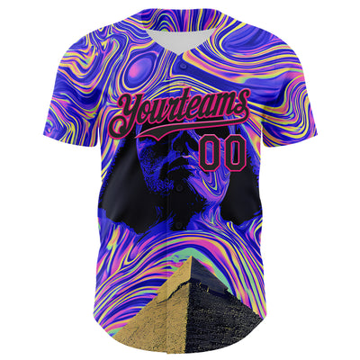 Custom Purple Black-Hot Pink 3D Pattern Design Rave Psychedelic Fluid Art Pyramid Authentic Baseball Jersey