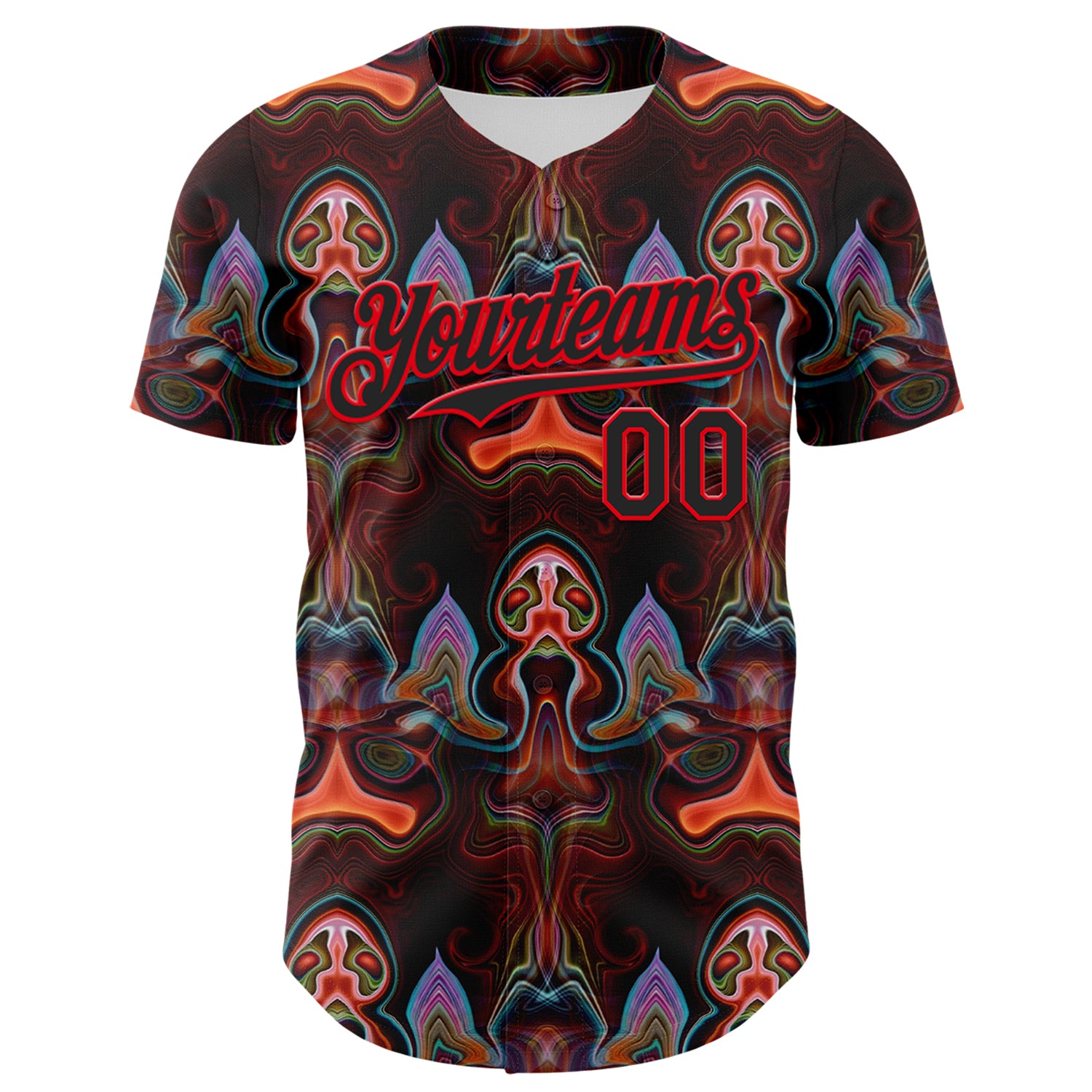 Custom Brown Black-Fire Red 3D Pattern Design Rave Psychedelic Fluid Art Authentic Baseball Jersey