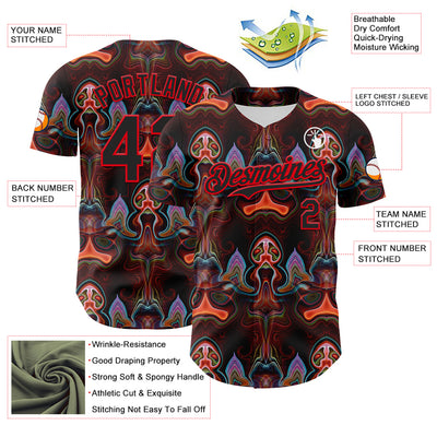 Custom Brown Black-Fire Red 3D Pattern Design Rave Psychedelic Fluid Art Authentic Baseball Jersey
