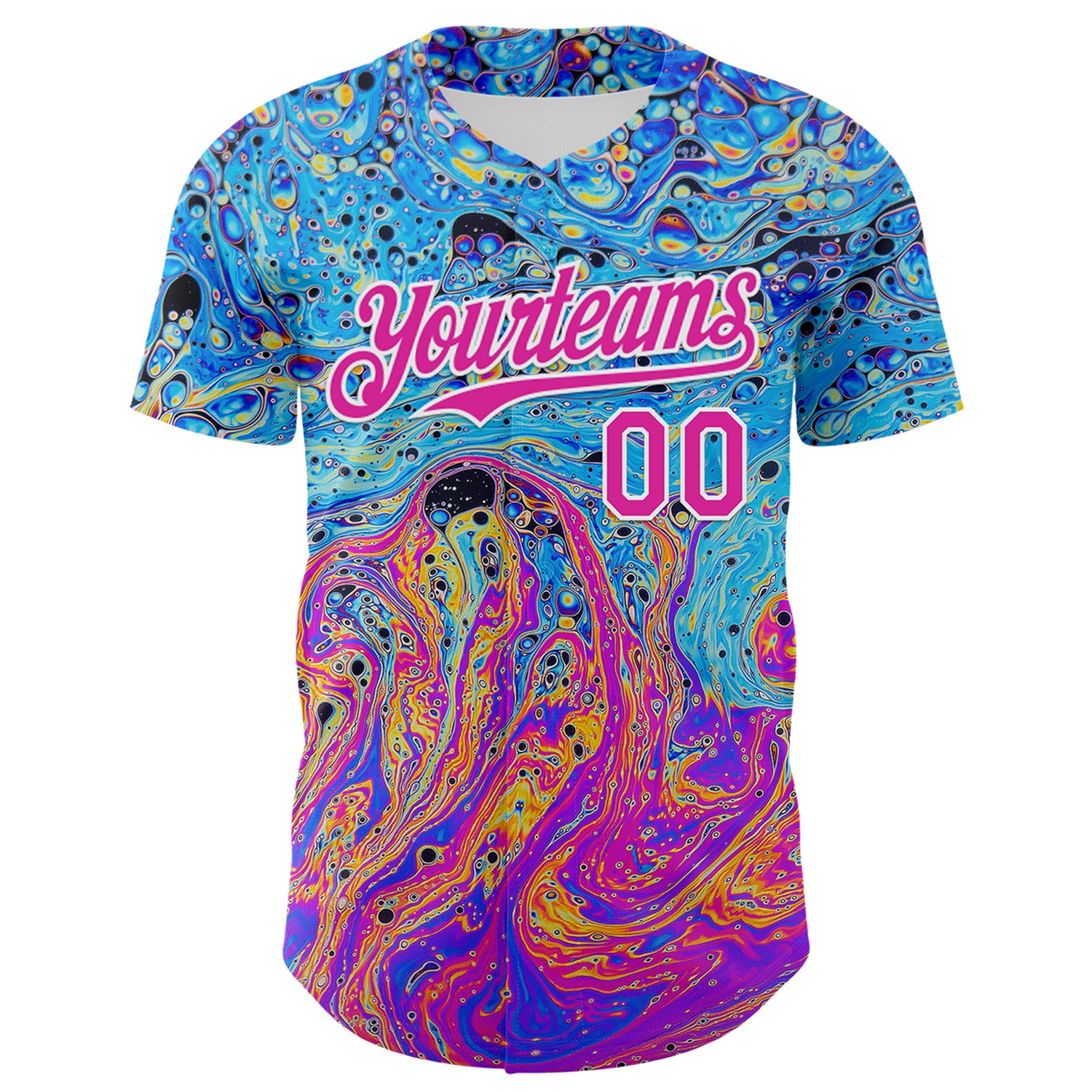 Custom Electric Blue Deep Pink-White 3D Pattern Design Rave Psychedelic Fluid Art Authentic Baseball Jersey