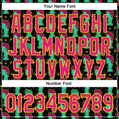 Custom Black Hot Pink-Light Yellow 3D Pattern Design Rave Psychedelic Sculpture Authentic Baseball Jersey