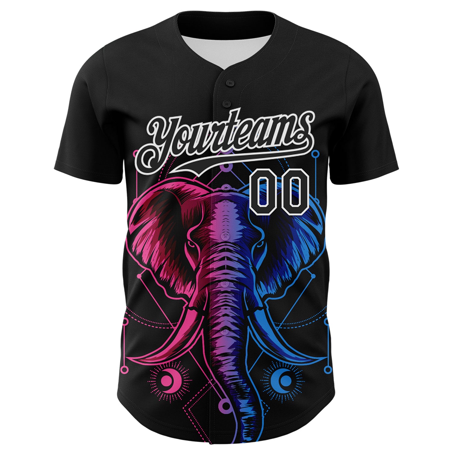 Custom Black White 3D Pattern Design Rave Psychedelic Elephant Authentic Baseball Jersey