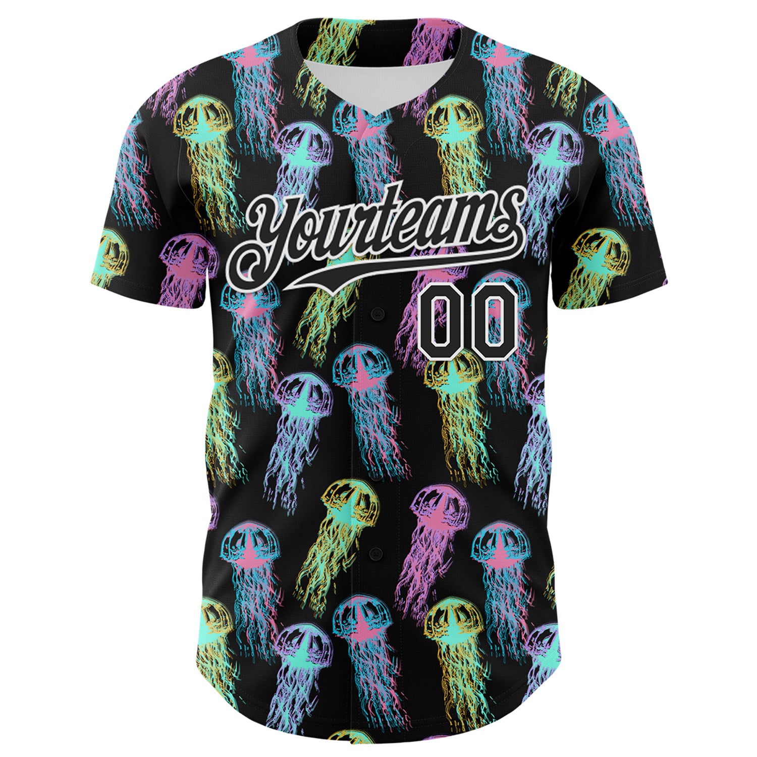 Custom Black White 3D Pattern Design Rave Psychedelic Jellyfish Authentic Baseball Jersey