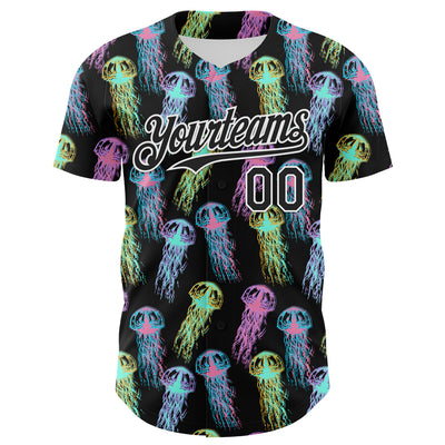 Custom Black White 3D Pattern Design Rave Psychedelic Jellyfish Authentic Baseball Jersey