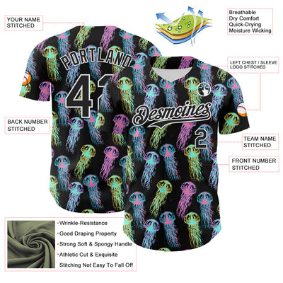 Custom Black White 3D Pattern Design Rave Psychedelic Jellyfish Authentic Baseball Jersey