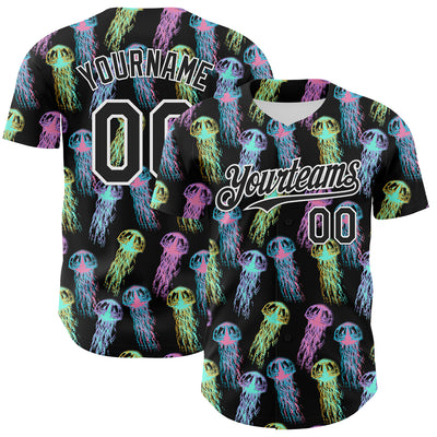 Custom Black White 3D Pattern Design Rave Psychedelic Jellyfish Authentic Baseball Jersey