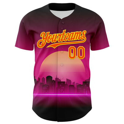Custom Purple Orange-Light Yellow 3D Pattern Design Rave Psychedelic Futuristic Music Authentic Baseball Jersey