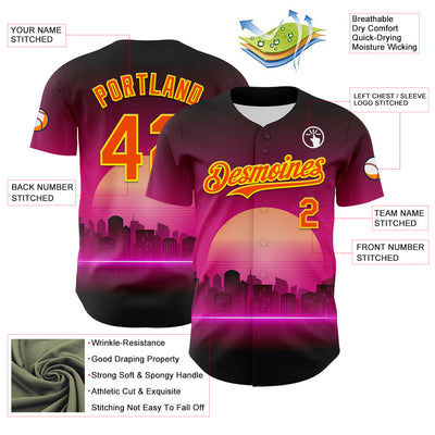 Custom Purple Orange-Light Yellow 3D Pattern Design Rave Psychedelic Futuristic Music Authentic Baseball Jersey