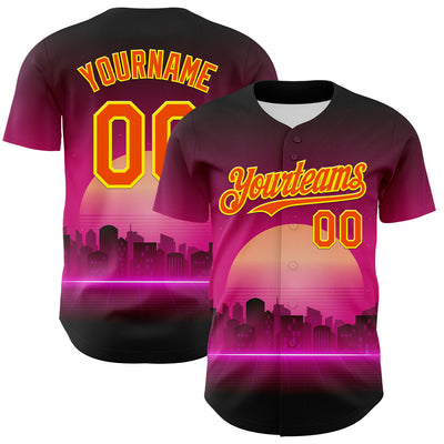 Custom Purple Orange-Light Yellow 3D Pattern Design Rave Psychedelic Futuristic Music Authentic Baseball Jersey