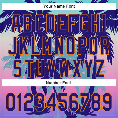 Custom Dark Purple Bay Orange 3D Pattern Design Rave Psychedelic Tropical Palm Tree Authentic Baseball Jersey