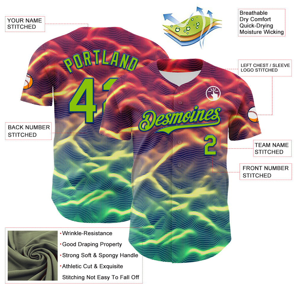 Custom Black Neon Green-Royal 3D Pattern Design Rave Psychedelic Tiny Spot Authentic Baseball Jersey