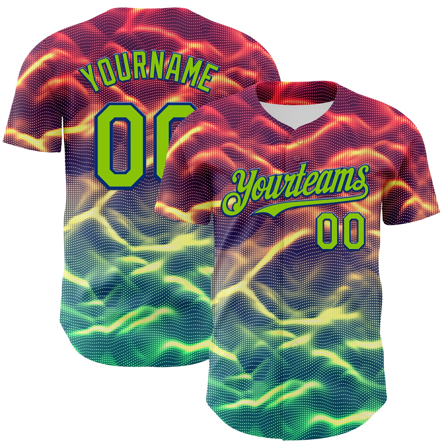 Custom Black Neon Green-Royal 3D Pattern Design Rave Psychedelic Tiny Spot Authentic Baseball Jersey