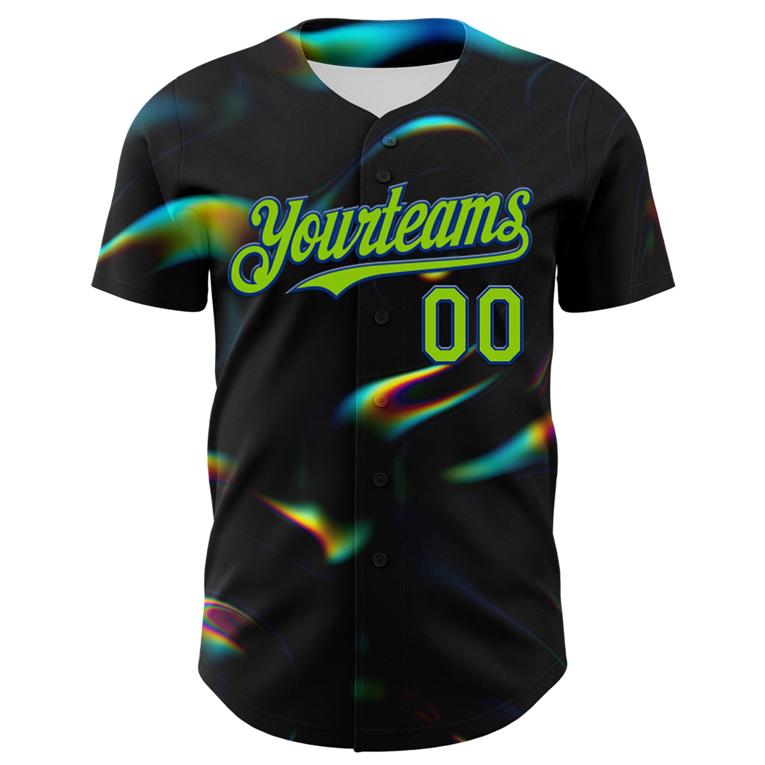Custom Black Neon Green-Royal 3D Pattern Design Rave Psychedelic Holographic Vaporwave Style Authentic Baseball Jersey