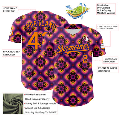 Custom Purple Bay Orange-Dark Purple 3D Pattern Design Rave Psychedelic Flower Authentic Baseball Jersey
