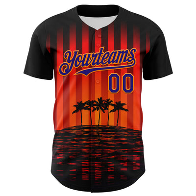 Custom Black Dark Purple-Bay Orange 3D Pattern Design Rave Psychedelic Tropical Palm Tree Authentic Baseball Jersey
