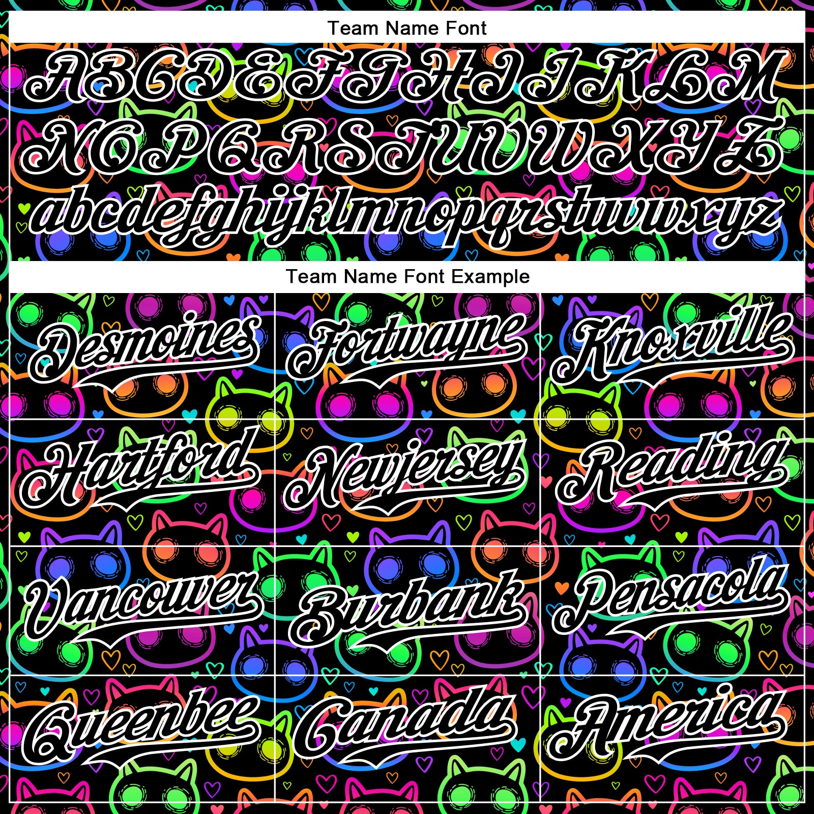 Custom Black White 3D Pattern Design Rave Psychedelic Neon Cartoon Cat Authentic Baseball Jersey