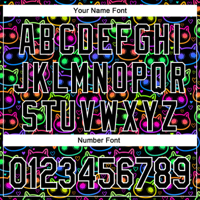 Custom Black White 3D Pattern Design Rave Psychedelic Neon Cartoon Cat Authentic Baseball Jersey