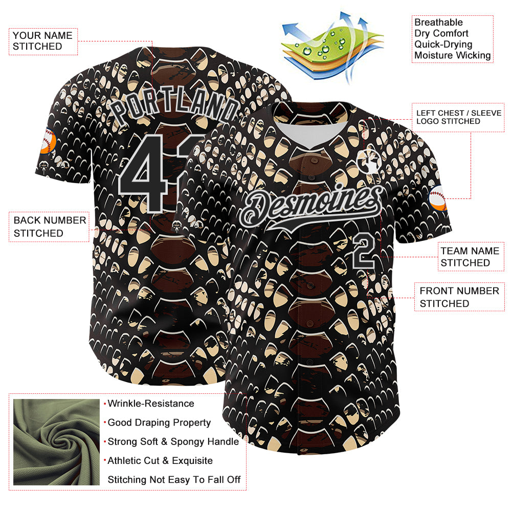 Custom Black White 3D Pattern Design Rave Psychedelic Snakeskin Authentic Baseball Jersey