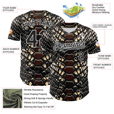 Custom Black White 3D Pattern Design Rave Psychedelic Snakeskin Authentic Baseball Jersey
