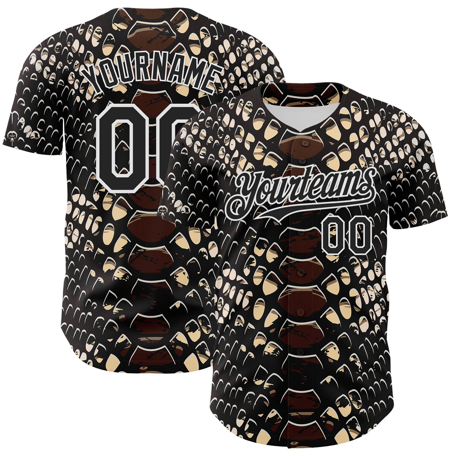 Custom Black White 3D Pattern Design Rave Psychedelic Snakeskin Authentic Baseball Jersey