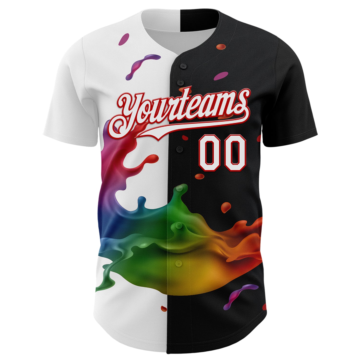 Custom Black White-Red 3D Pattern Design Liquid Splatter Authentic Baseball Jersey
