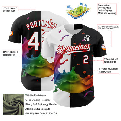 Custom Black White-Red 3D Pattern Design Liquid Splatter Authentic Baseball Jersey