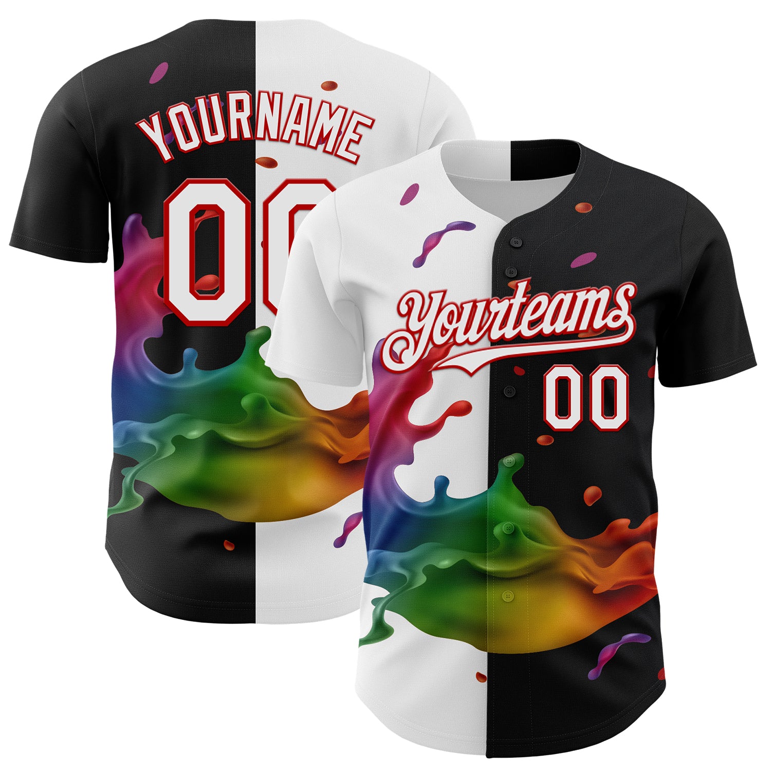 Custom Black White-Red 3D Pattern Design Liquid Splatter Authentic Baseball Jersey