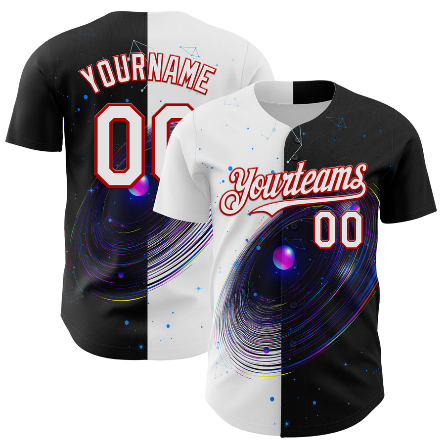 Custom Black White-Red 3D Pattern Design Space Galaxy Star Authentic Baseball Jersey