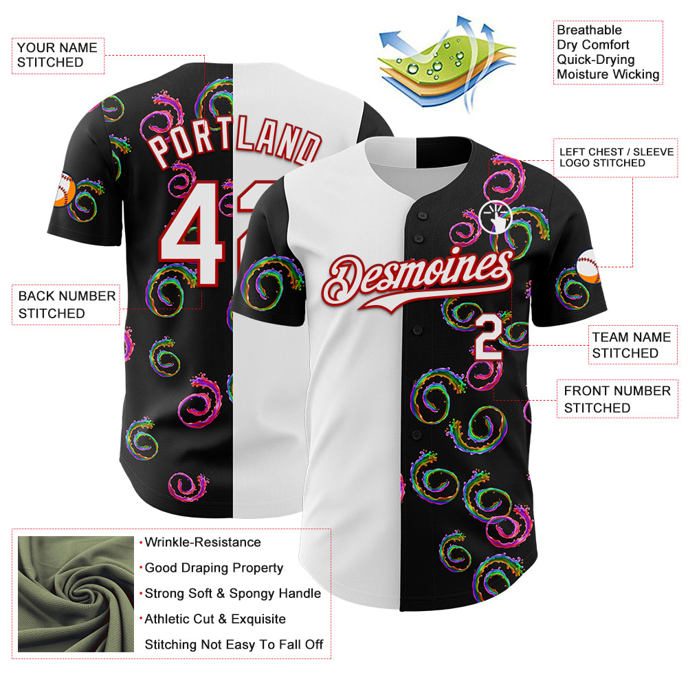 Custom Black White-Red 3D Pattern Design Liquid Splatter Authentic Baseball Jersey