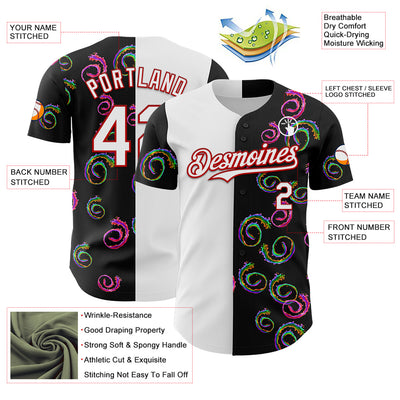 Custom Black White-Red 3D Pattern Design Liquid Splatter Authentic Baseball Jersey