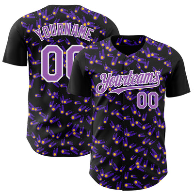 Custom Black Medium Purple-White 3D Pattern Design Galaxy Star Meteor Authentic Baseball Jersey