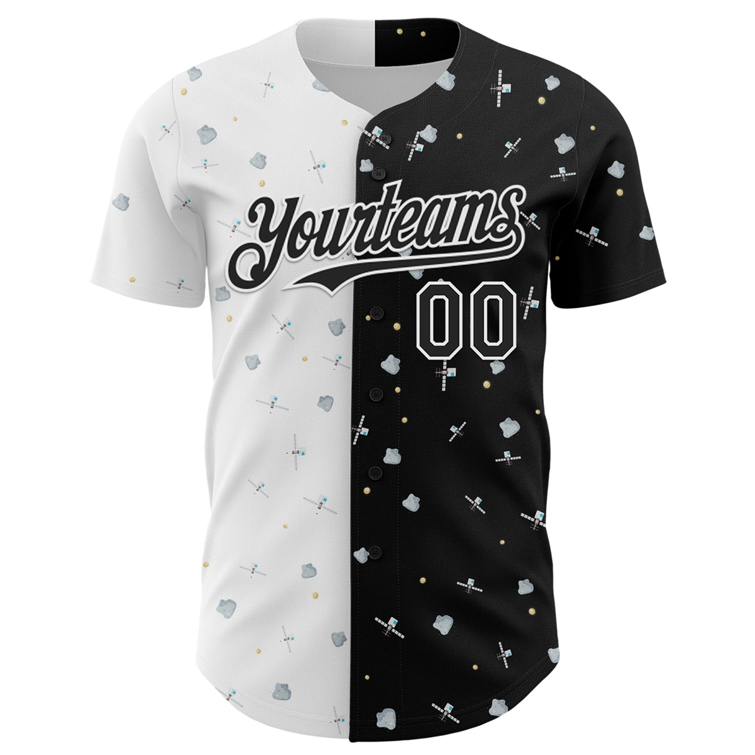 Custom Black White 3D Pattern Design Space Satellite Authentic Baseball Jersey