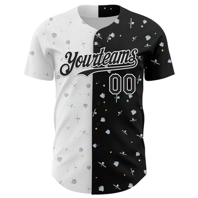 Custom Black White 3D Pattern Design Space Satellite Authentic Baseball Jersey