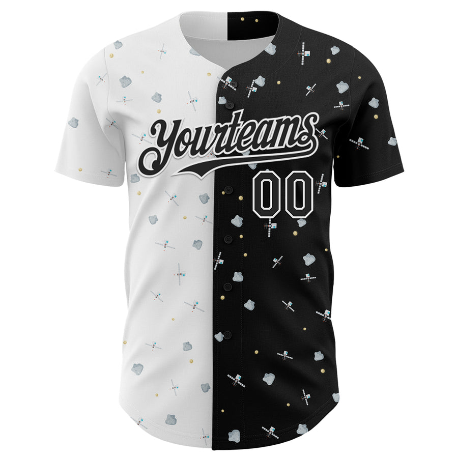 Custom Black White 3D Pattern Design Space Satellite Authentic Baseball Jersey