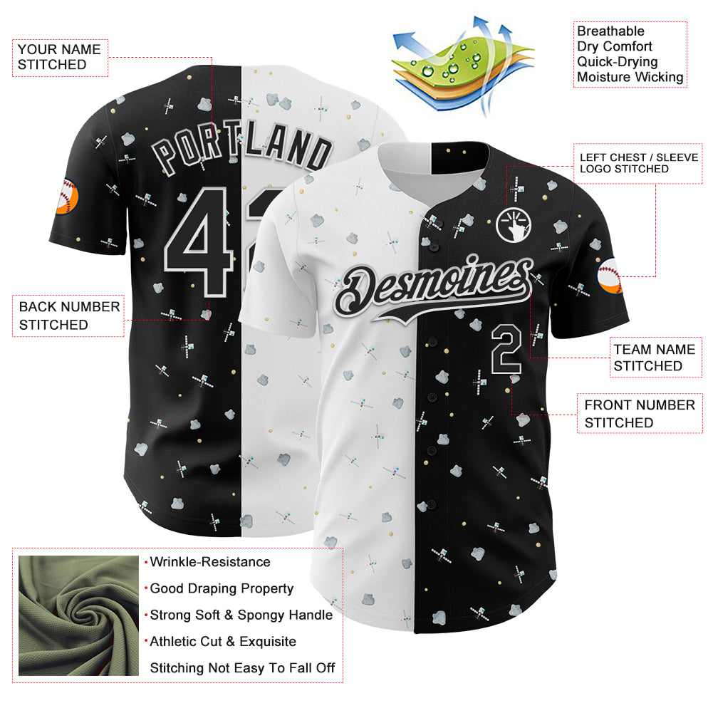 Custom Black White 3D Pattern Design Space Satellite Authentic Baseball Jersey