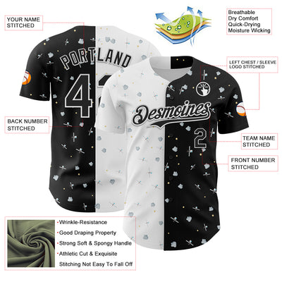 Custom Black White 3D Pattern Design Space Satellite Authentic Baseball Jersey