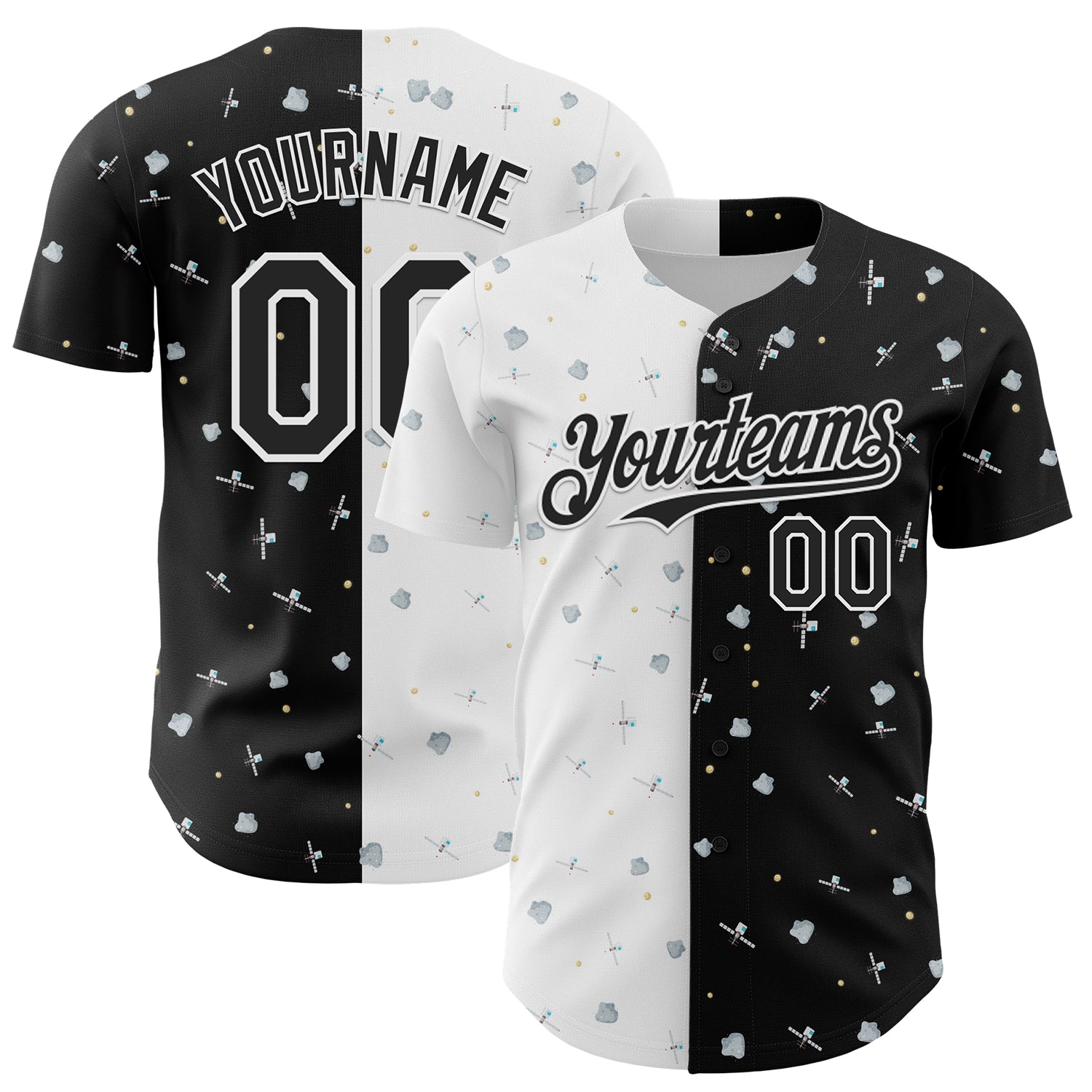 Custom Black White 3D Pattern Design Space Satellite Authentic Baseball Jersey