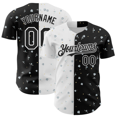 Custom Black White 3D Pattern Design Space Satellite Authentic Baseball Jersey