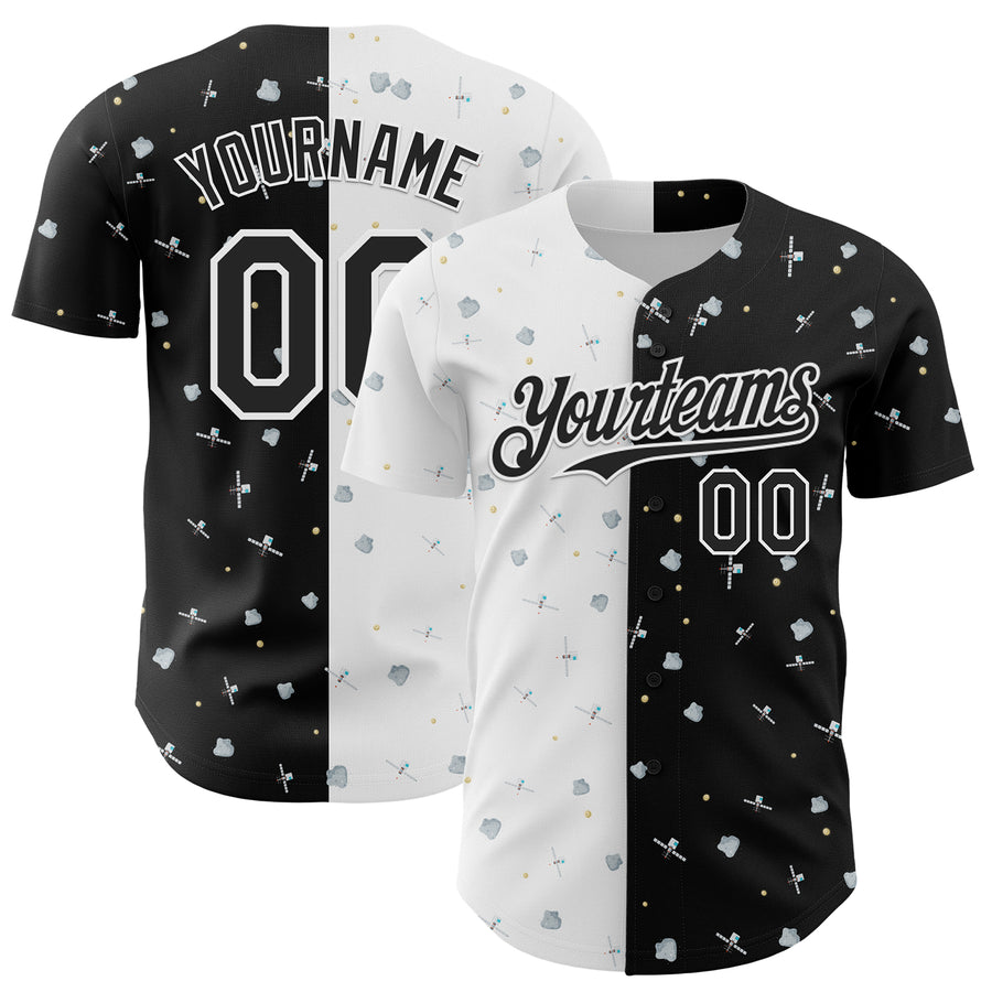 Custom Black White 3D Pattern Design Space Satellite Authentic Baseball Jersey