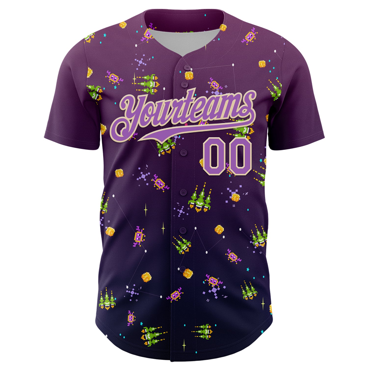Custom Purple Medium Purple-City Cream 3D Pattern Design Retro Pixel Arcade Game Authentic Baseball Jersey