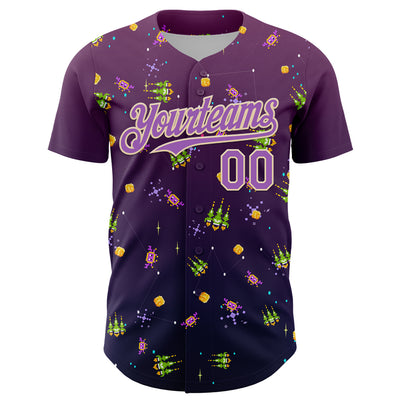 Custom Purple Medium Purple-City Cream 3D Pattern Design Retro Pixel Arcade Game Authentic Baseball Jersey