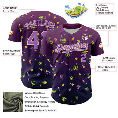 Custom Purple Medium Purple-City Cream 3D Pattern Design Retro Pixel Arcade Game Authentic Baseball Jersey