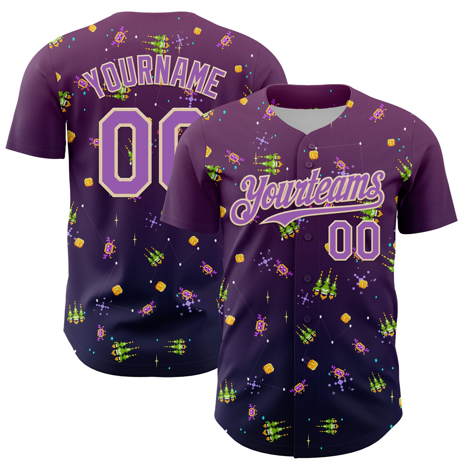 Custom Purple Medium Purple-City Cream 3D Pattern Design Retro Pixel Arcade Game Authentic Baseball Jersey
